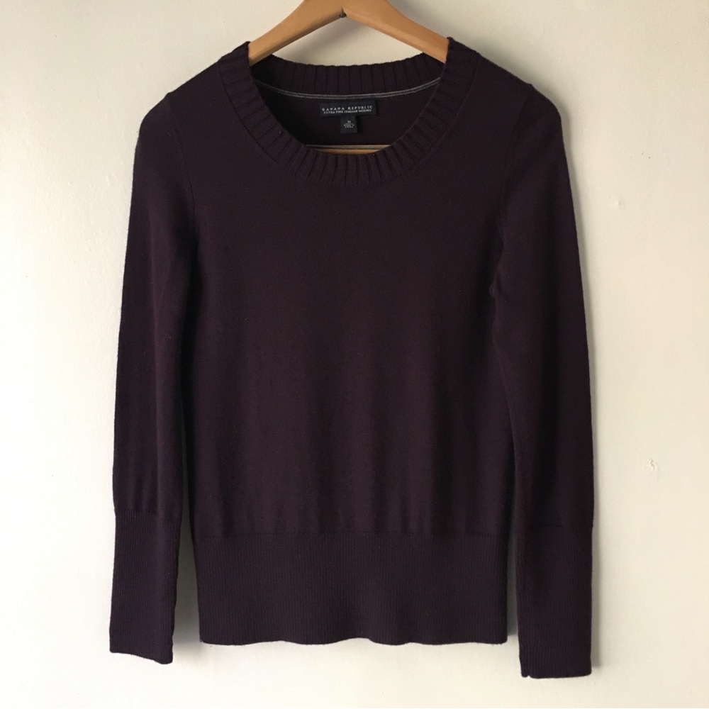 Banana Republic Sweater M Purple Italian Merino Wool Blend Long Sleeve Pullover